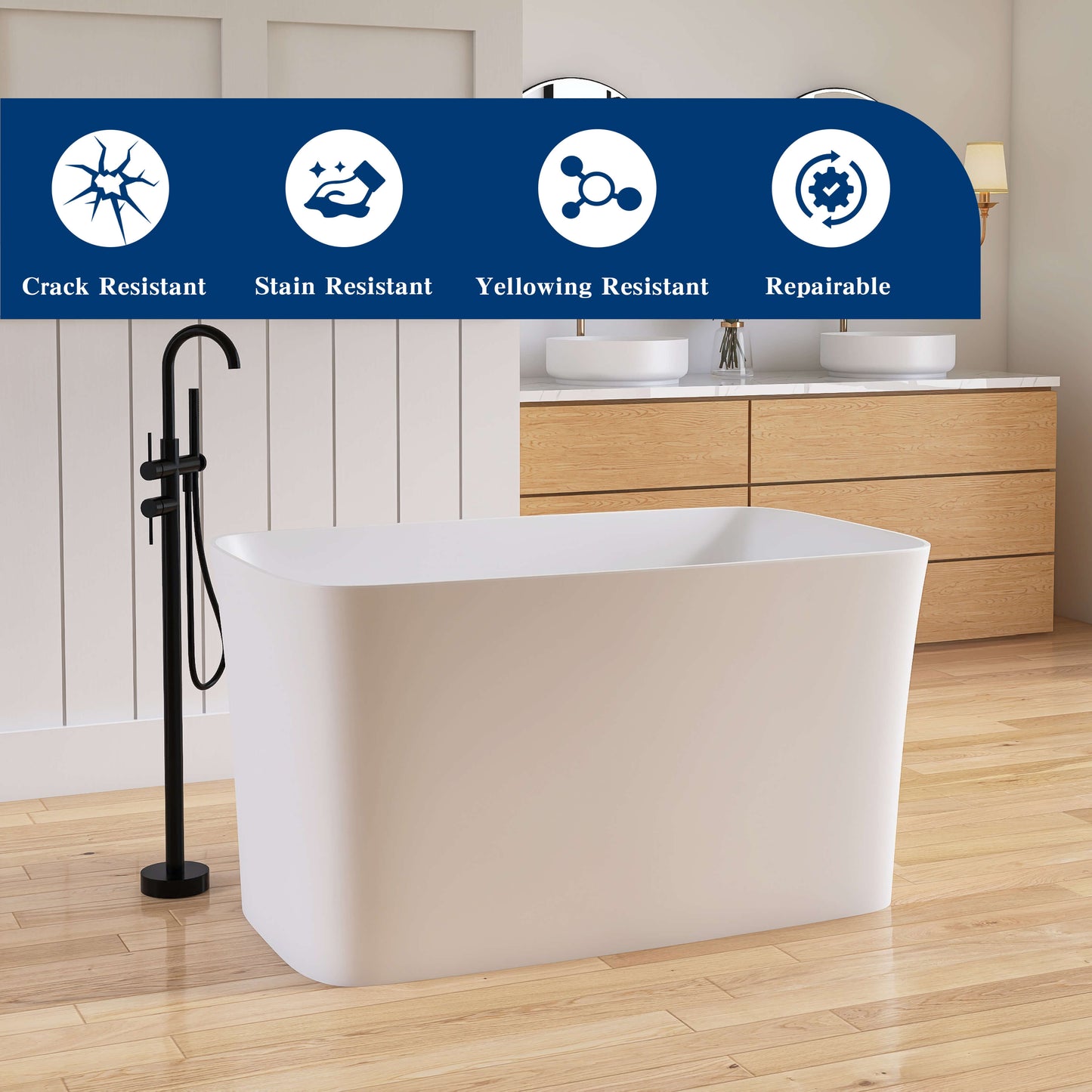 Medunjess 47" Japanese Soaking Bathtub Solid Surface Freestanding Tub With Seat