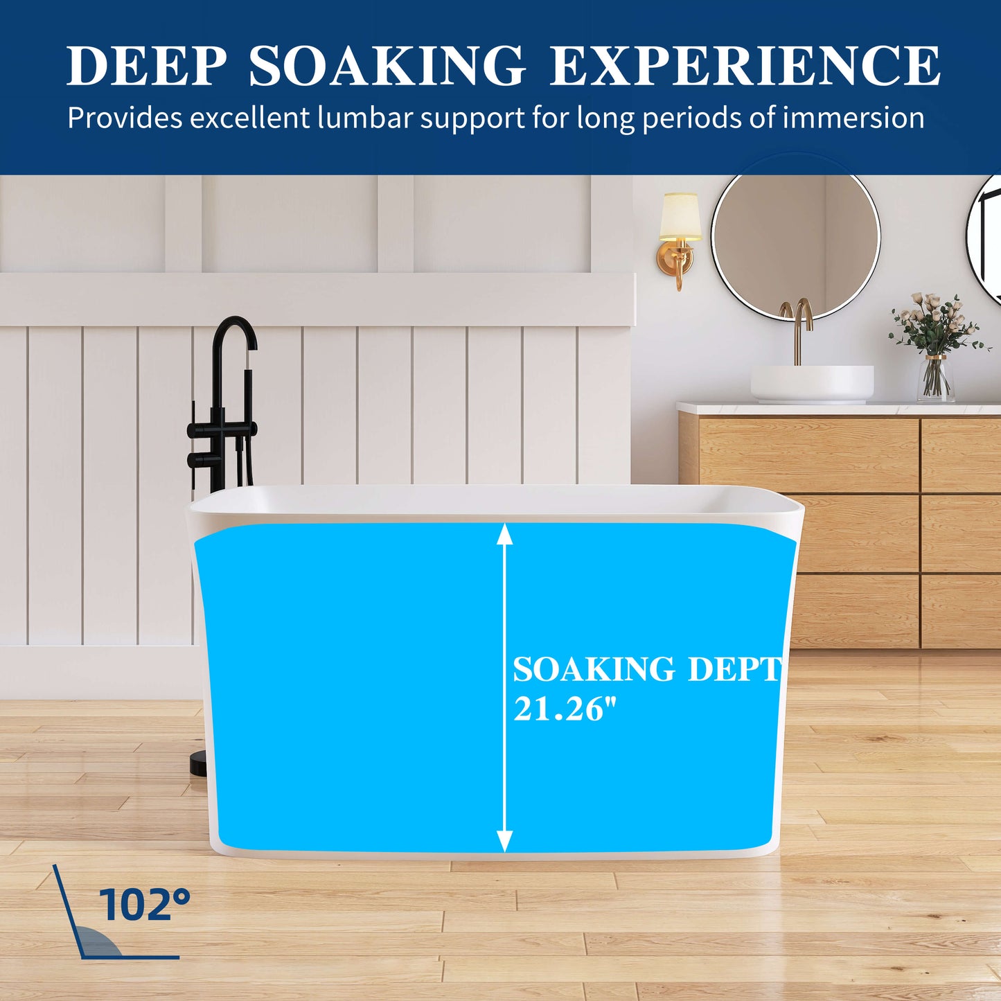 Medunjess 47" Japanese Soaking Bathtub Solid Surface Freestanding Tub With Seat