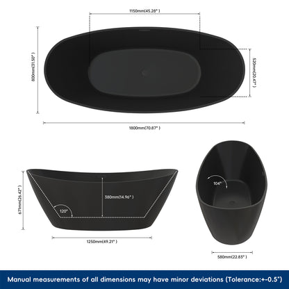 Medunjess 71'' Terra Freestanding Tub Deep Soaking Acrylic Bathtub