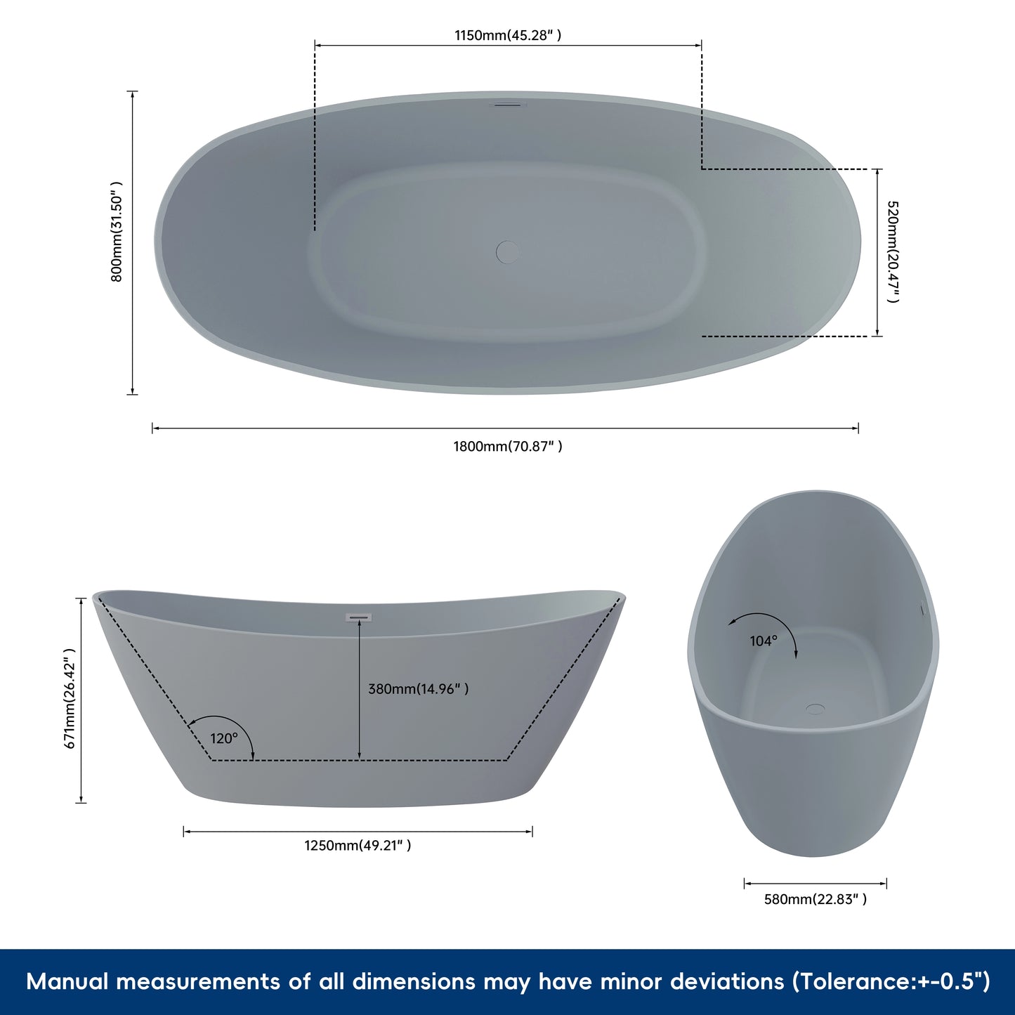 Medunjess 71” Arc Freestanding acrylic bathtub