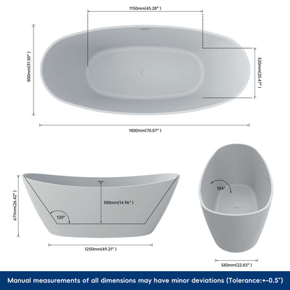 Medunjess 71'' Arc Freestanding acrylic bathtub