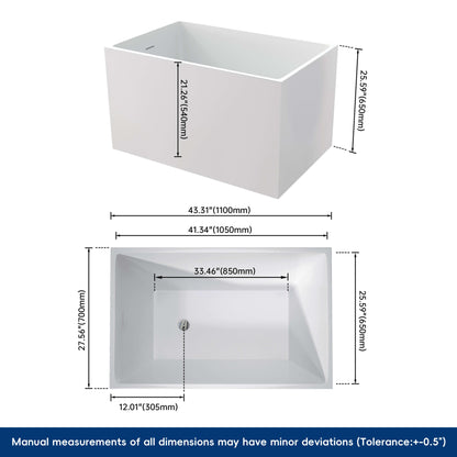 Medunjess 43'' Soak Freestanding acrylic bathtub No bench