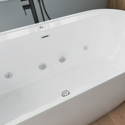 Medunjess 67" Acrylic Massage Bathtub with Whirlpool Jets for Deep Relaxation