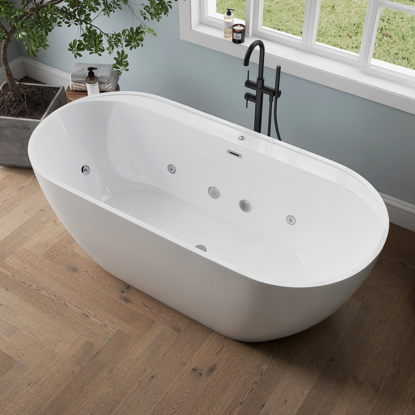 Medunjess 67" Acrylic Massage Bathtub with Whirlpool Jets for Deep Relaxation