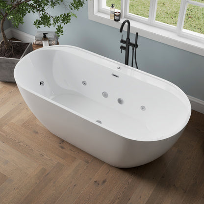 Medunjess 67" Acrylic Massage Bathtub with Whirlpool Jets for Deep Relaxation