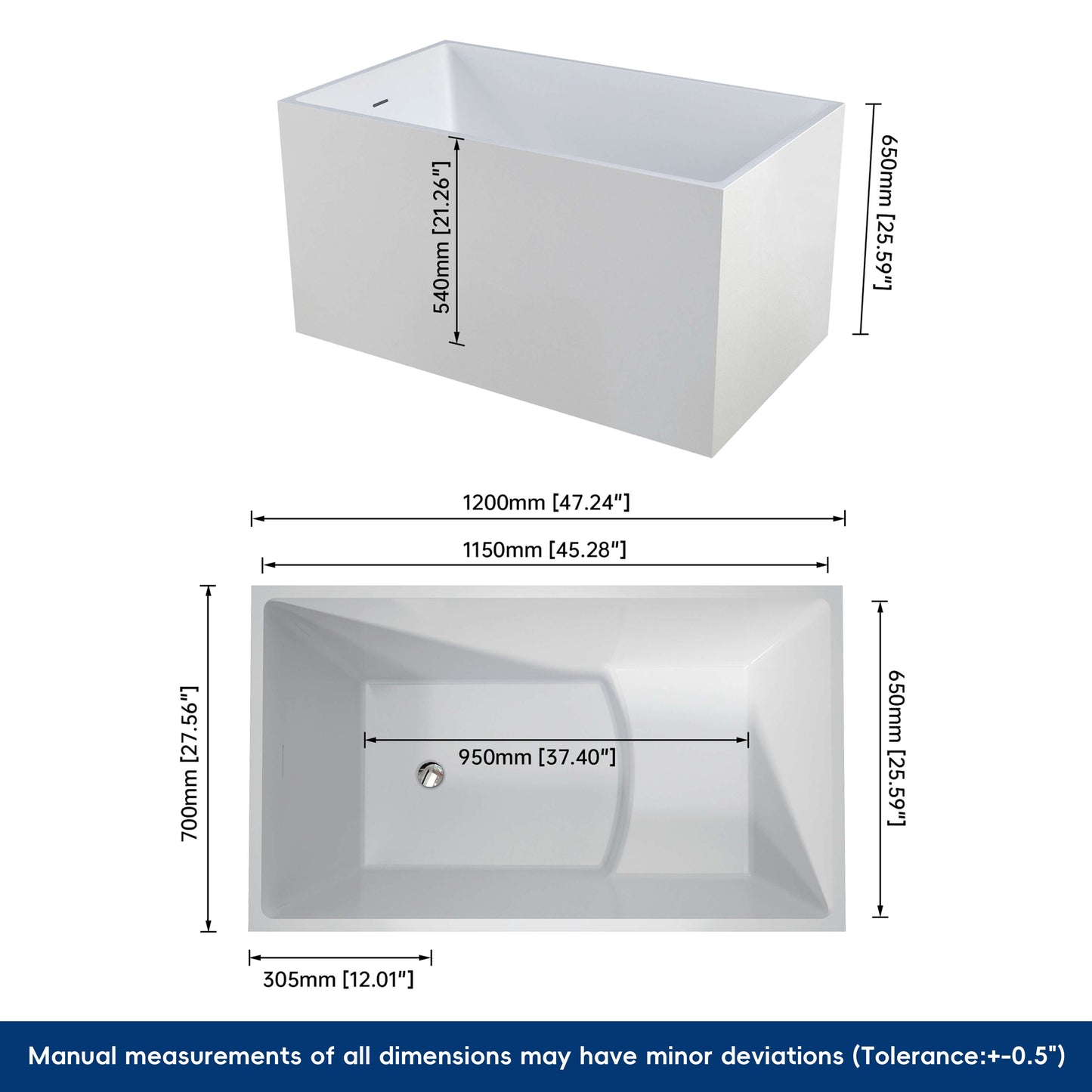 Medunjess 47'' Tranquility Freestanding acrylic bathtub