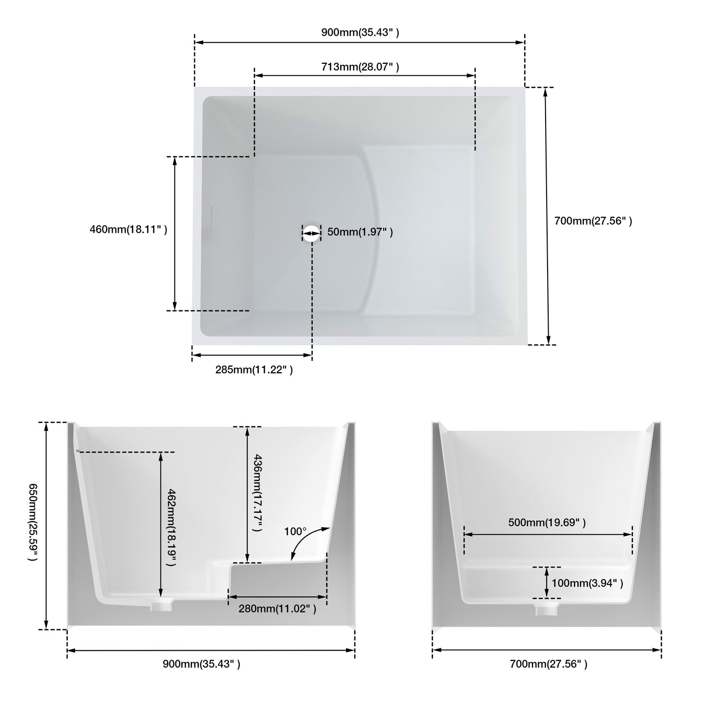 Medunjess 36'' Tranquility Freestanding acrylic bathtub