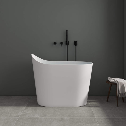 Medunjess 43''Artificial stone freestanding bathtub with seat (matte white)