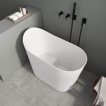 Medunjess 43''Artificial stone freestanding bathtub with seat (matte white)