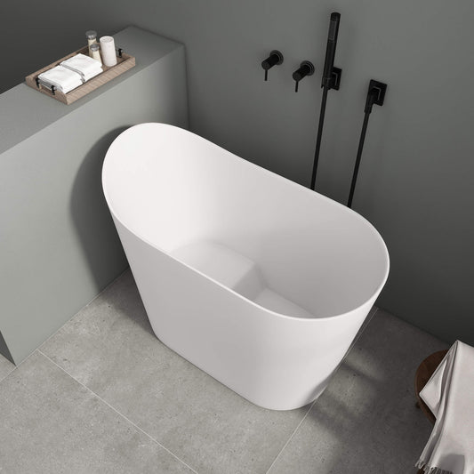 Medunjess 43''Artificial stone freestanding bathtub with seat (matte white)