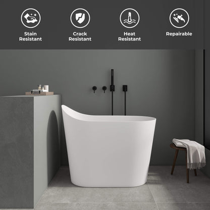 Medunjess 43''Artificial stone freestanding bathtub with seat (matte white)
