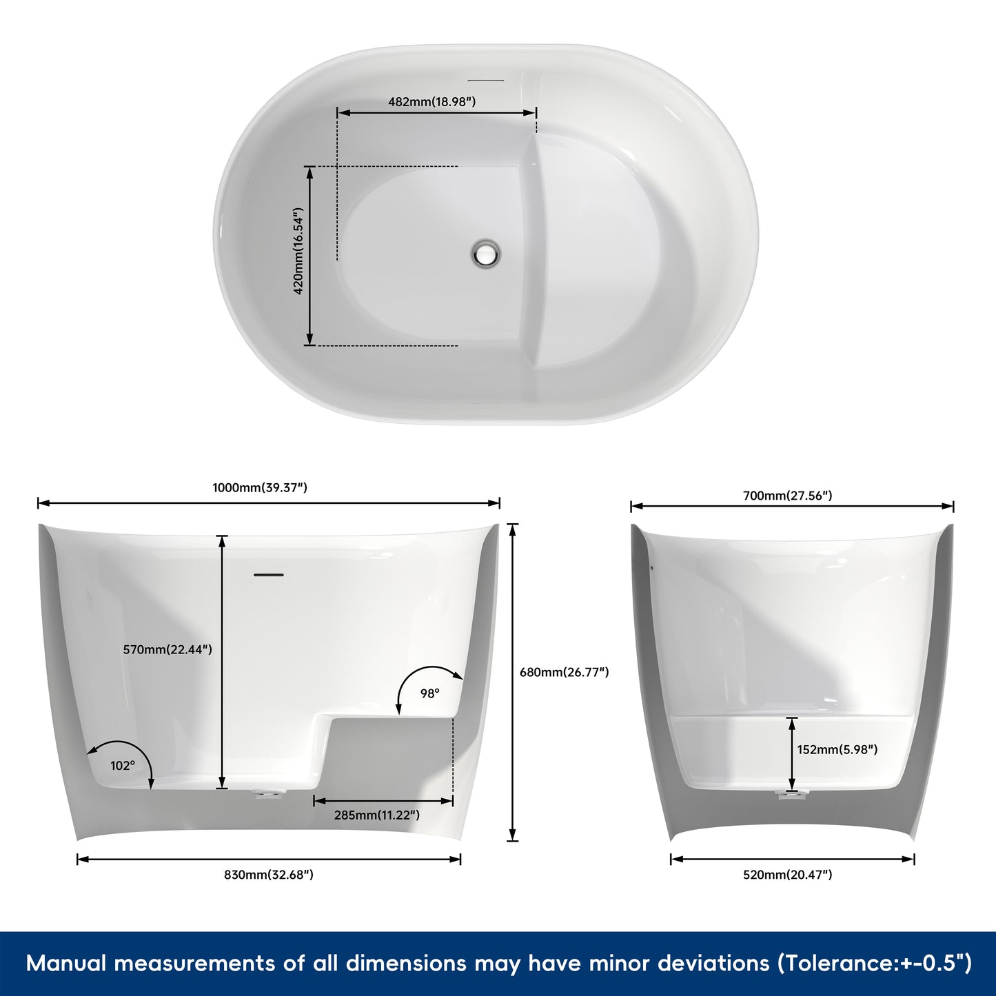 Medunjess 39'' Nimbus Freestanding Tub Deep Soaking Acrylic Bathtub