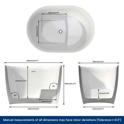 Medunjess 39'' Nimbus Freestanding Tub Deep Soaking Acrylic Bathtub