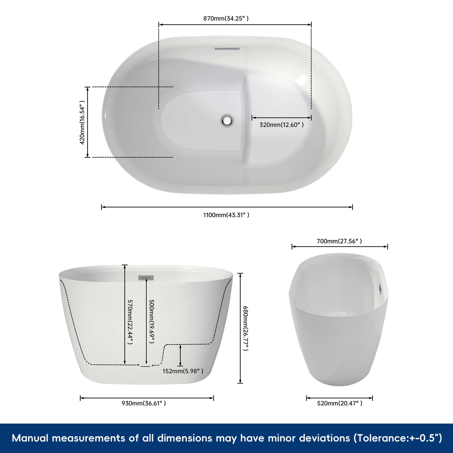 Medunjess 43'' Swan Freestanding acrylic bathtub with bench