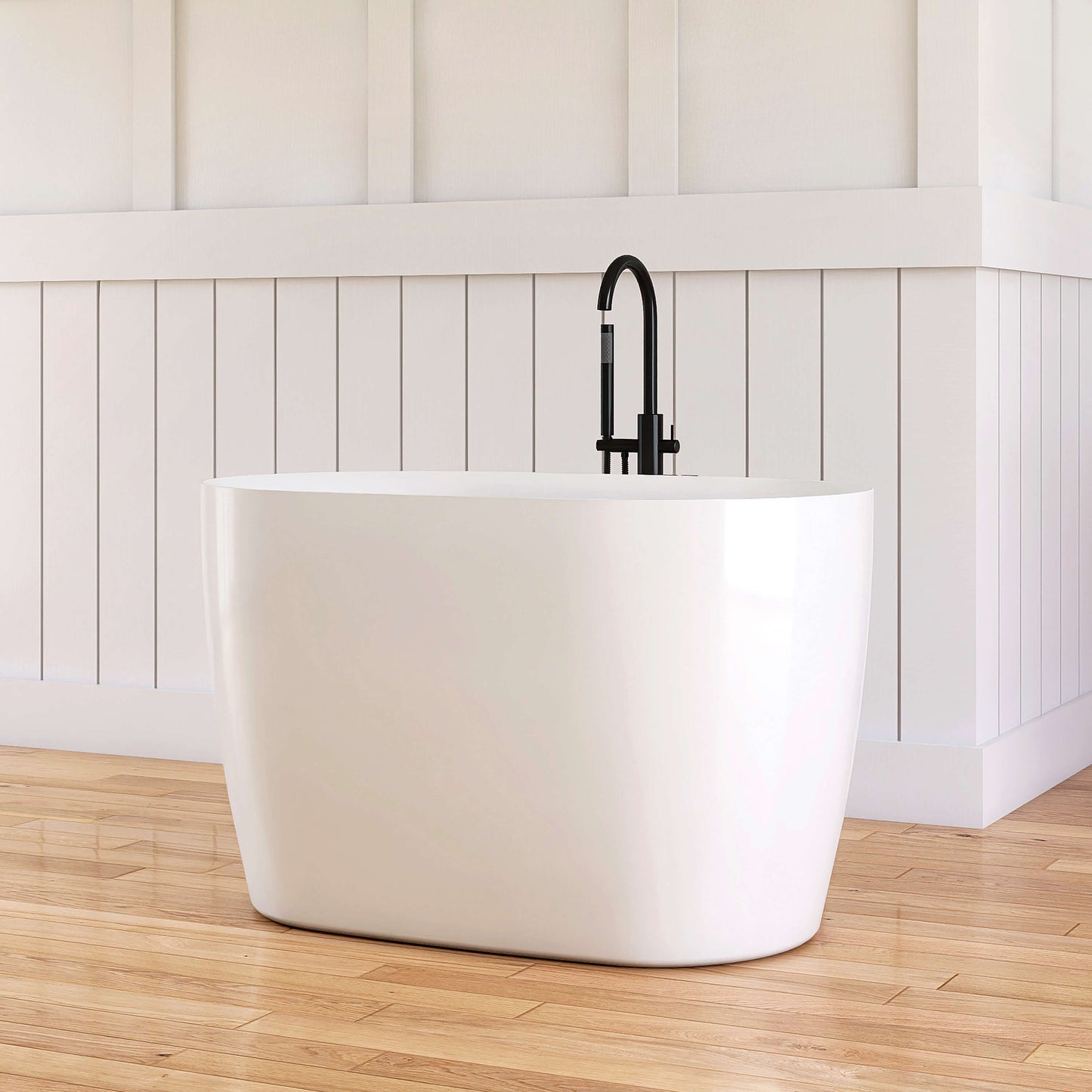 Medunjess 43'' Swan Freestanding acrylic bathtub with bench