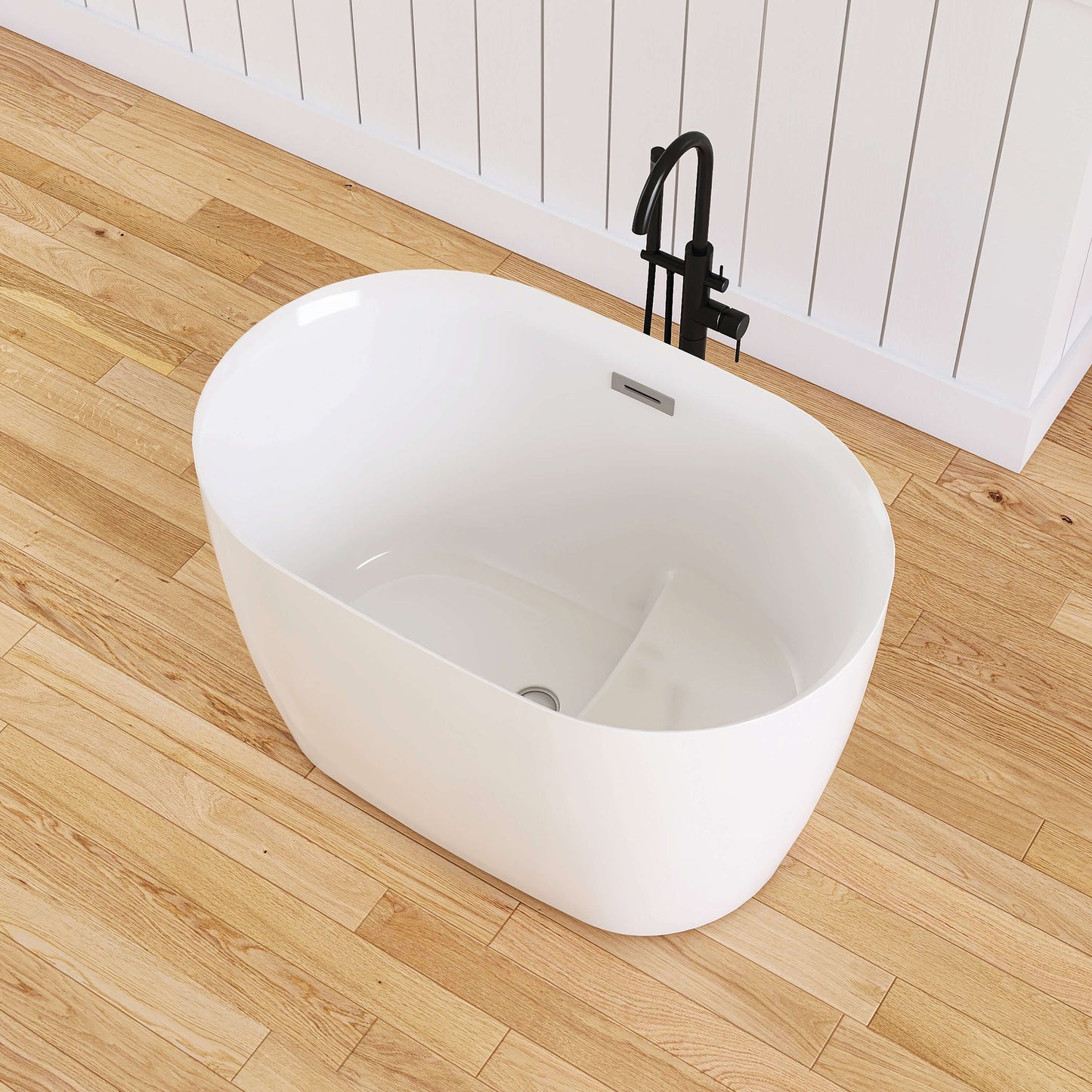 Medunjess 43'' Swan Freestanding acrylic bathtub with bench