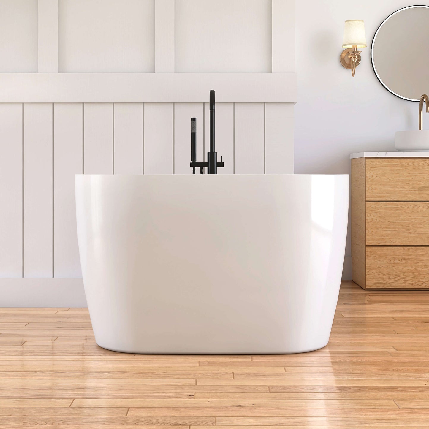 Medunjess 43'' Swan Freestanding acrylic bathtub with bench