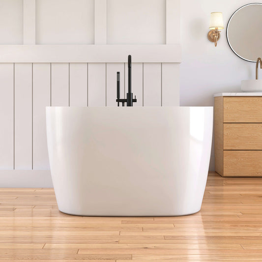 Medunjess 43'' Swan Freestanding acrylic bathtub with bench