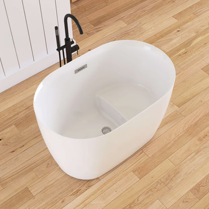 Medunjess 43'' Swan Freestanding acrylic bathtub with bench