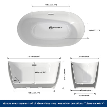 Medunjess 51'' Nimbus Freestanding Tub Deep Soaking Acrylic Bathtub