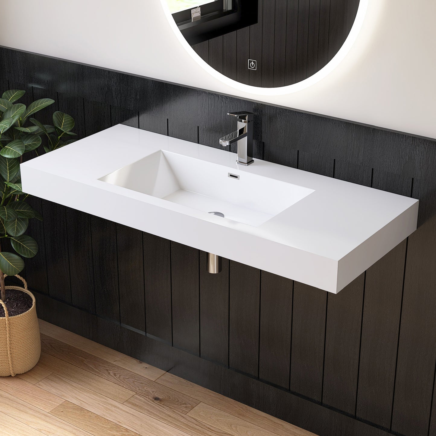Medunjess 47" Precision Molded SMC Wall-Hung Bathroom Sink Single Basin