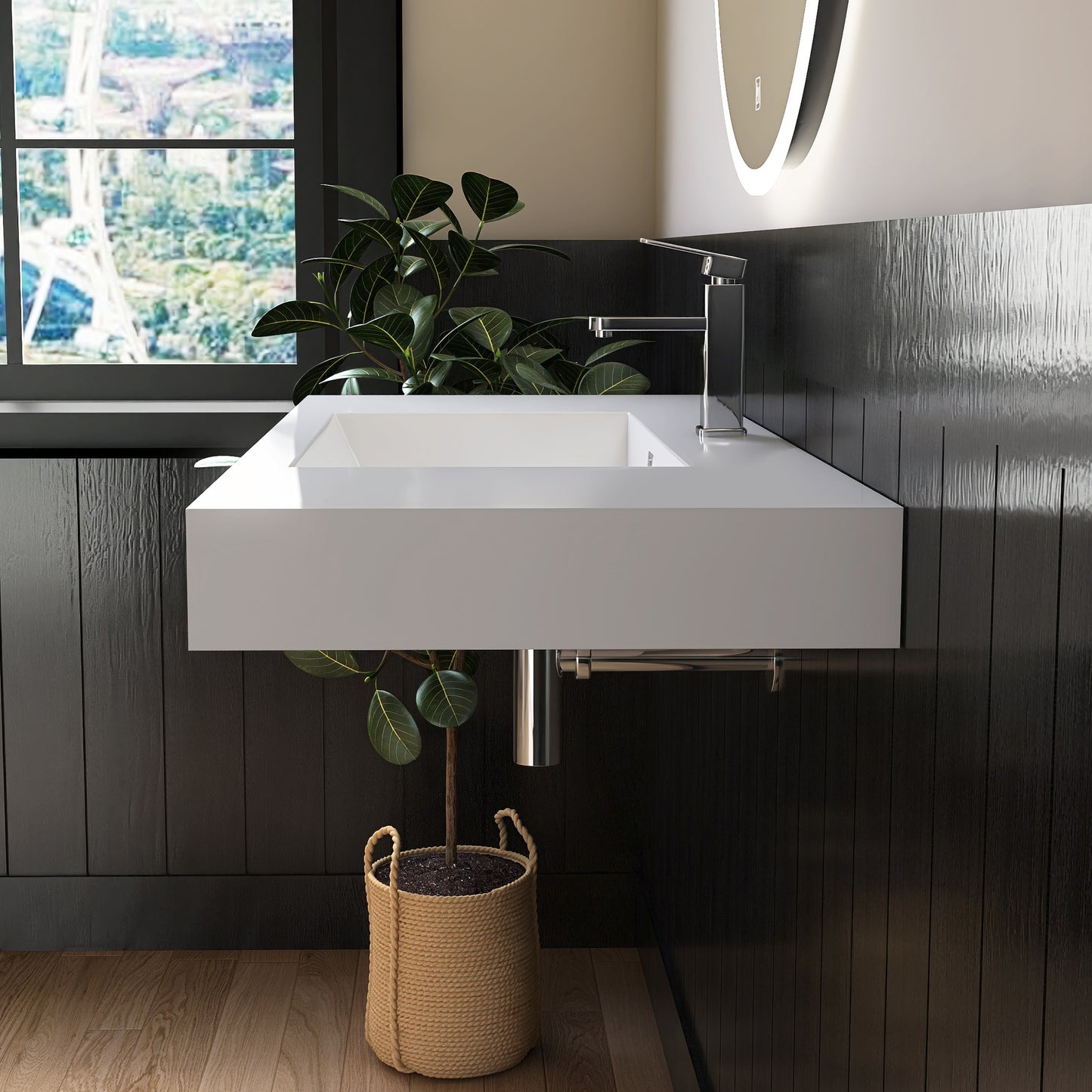 Medunjess 47" Precision Molded SMC Wall-Hung Bathroom Sink Single Basin