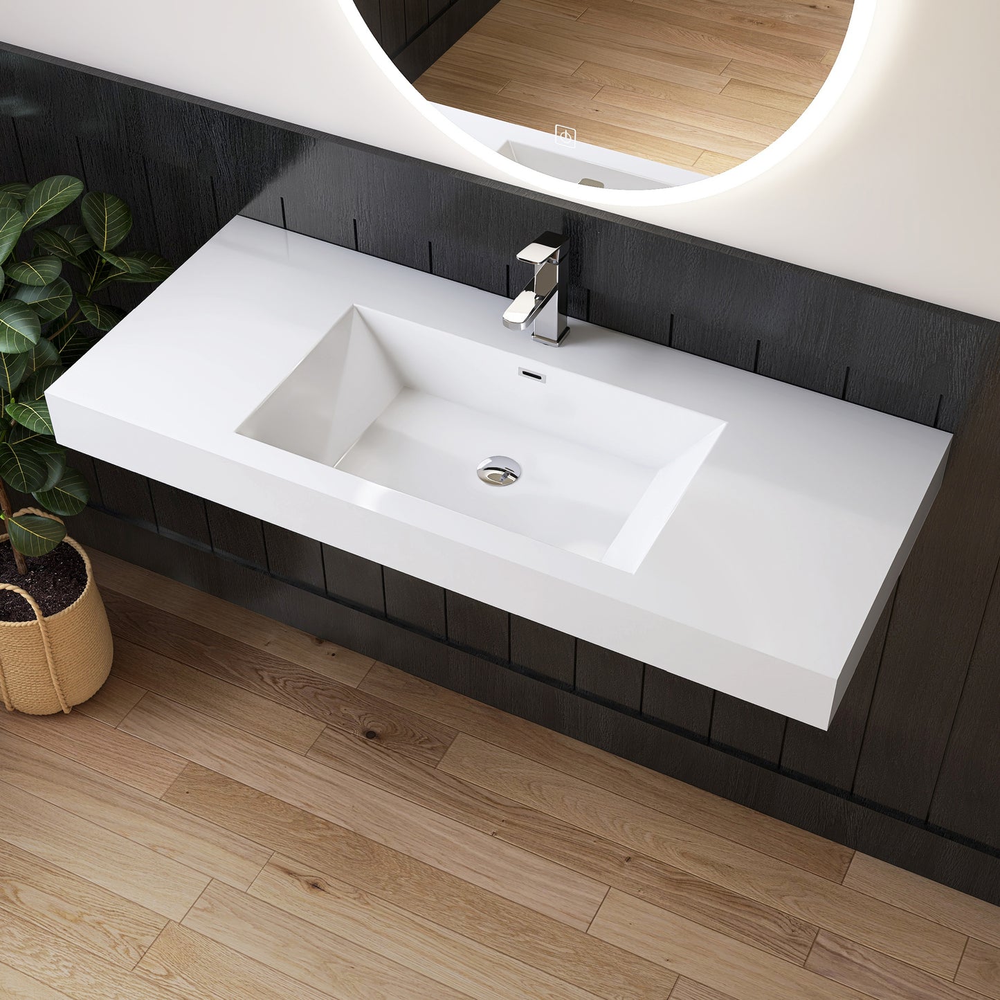 Medunjess 47" Precision Molded SMC Wall-Hung Bathroom Sink Single Basin