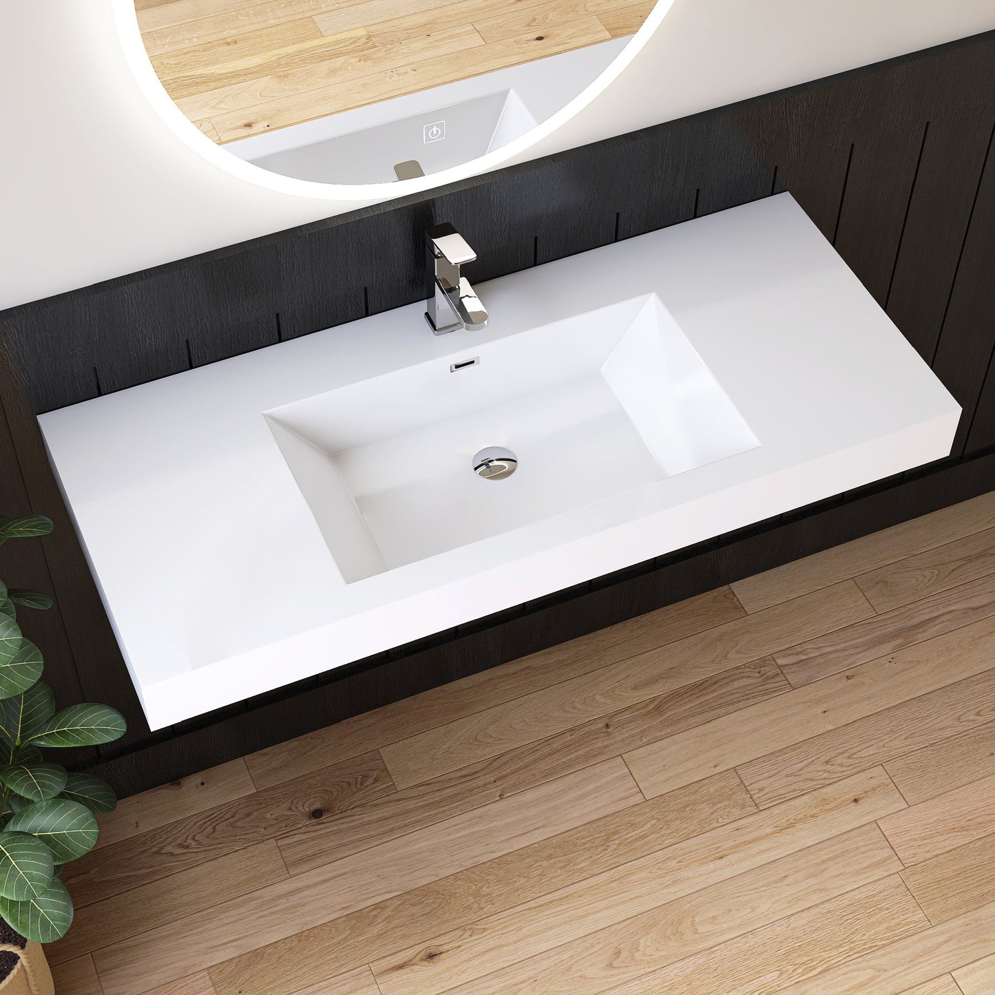 Medunjess 47" Precision Molded SMC Wall-Hung Bathroom Sink Single Basin