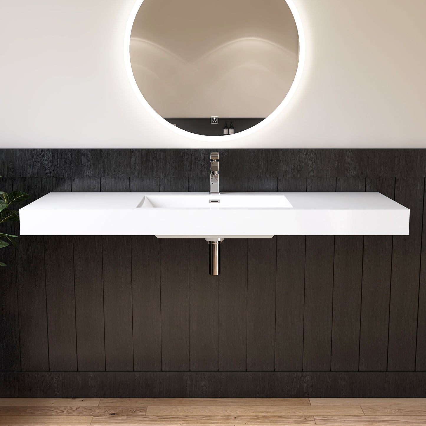 Medunjess 59" SMC Wall-Hung Bathroom Sink Precision Molded Single Basin