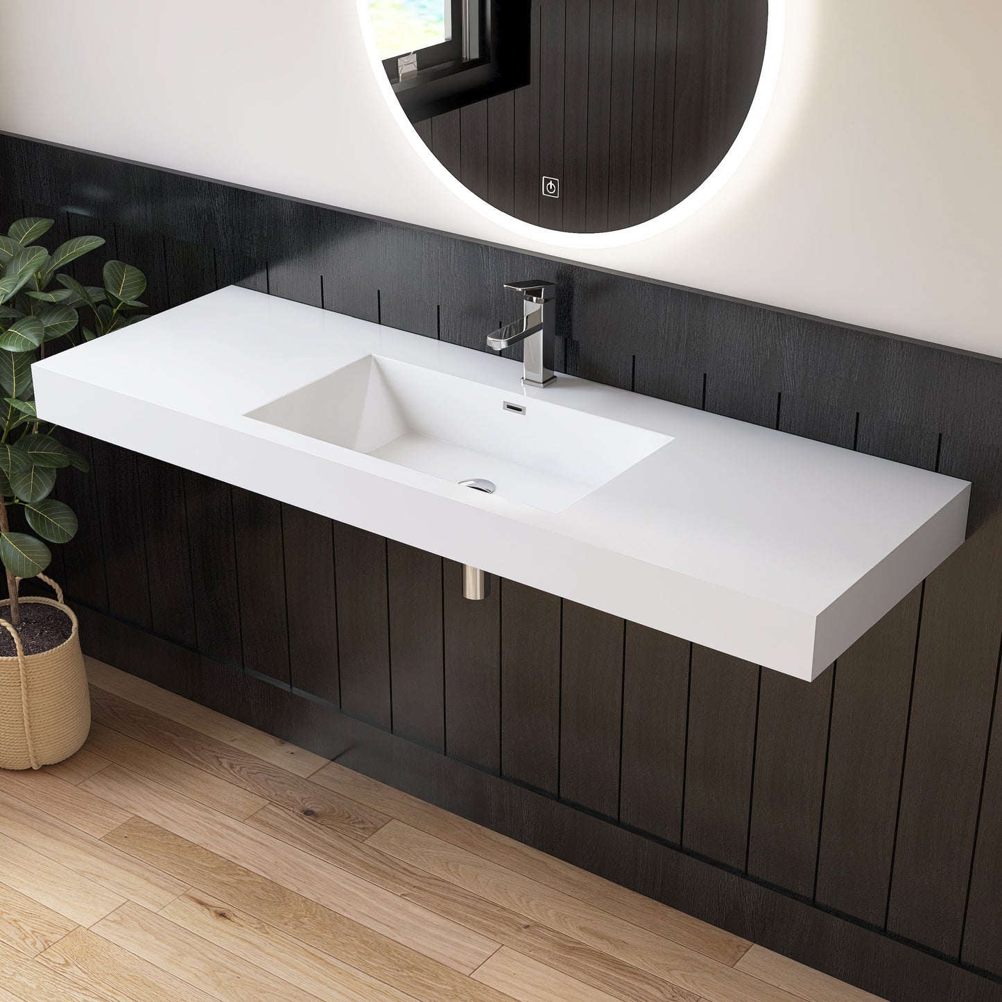 Medunjess 59" SMC Wall-Hung Bathroom Sink Precision Molded Single Basin