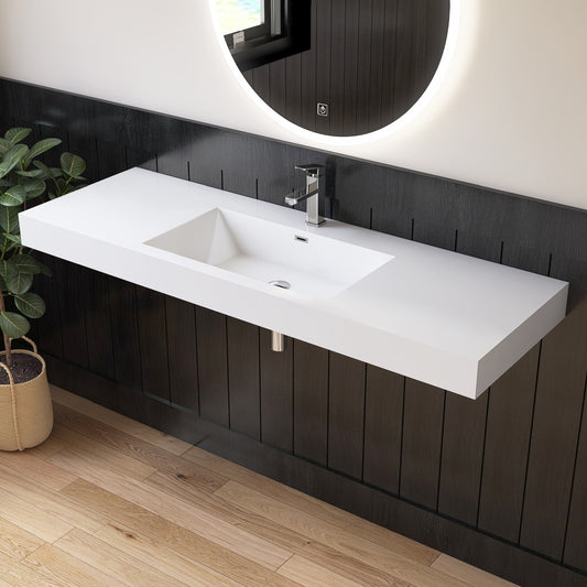 Medunjess 59" SMC Wall-Hung Bathroom Sink Precision Molded Single Basin