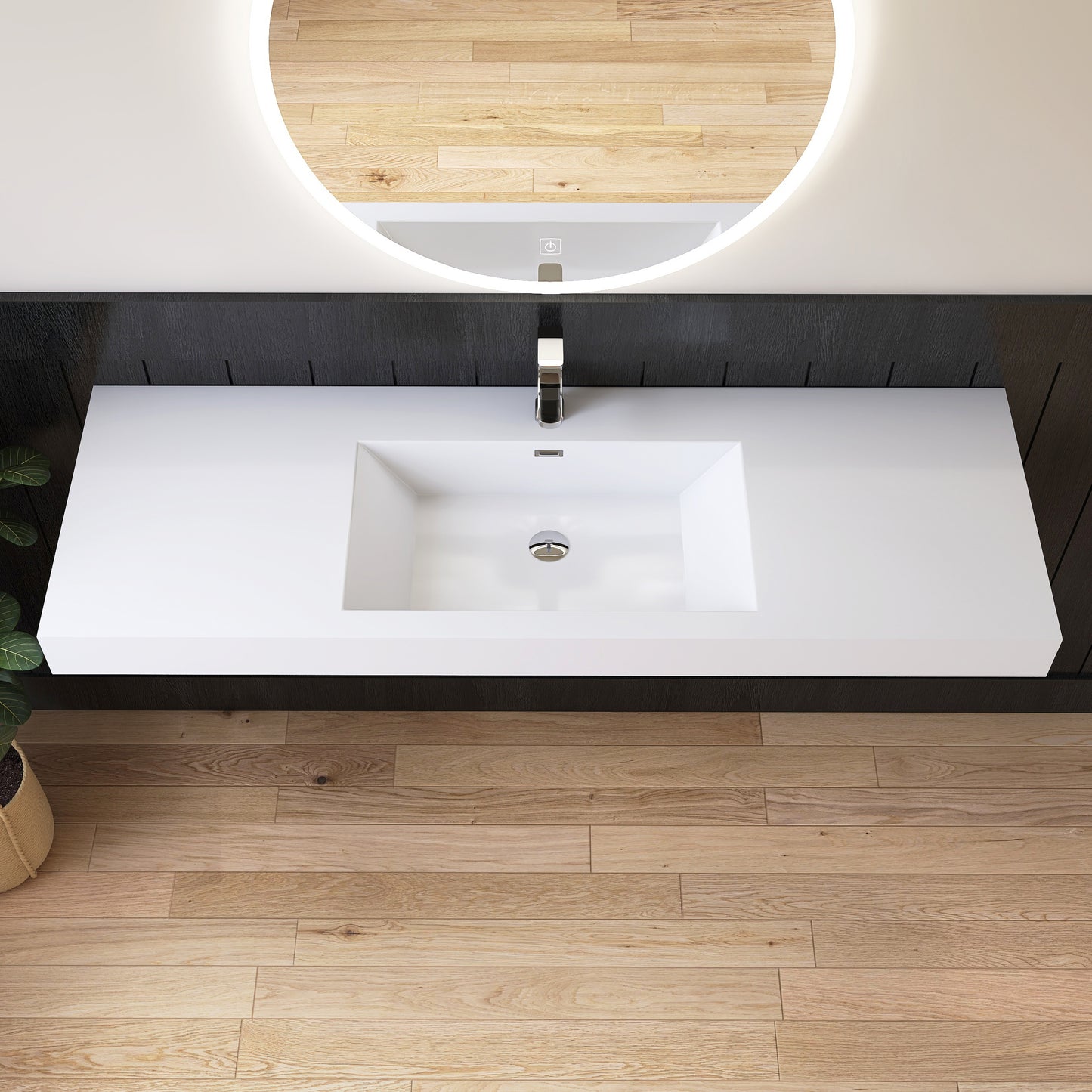 Medunjess 59" SMC Wall-Hung Bathroom Sink Precision Molded Single Basin
