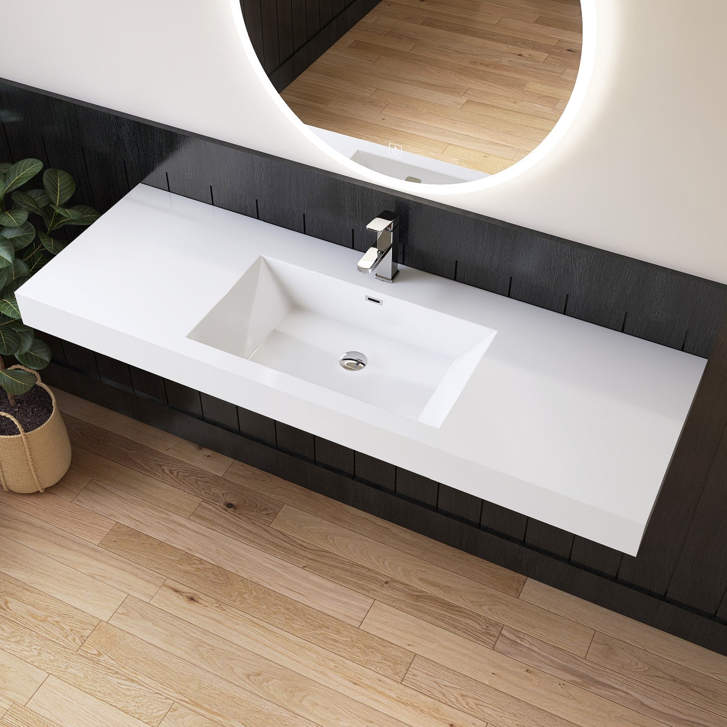 Medunjess 59" SMC Wall-Hung Bathroom Sink Precision Molded Single Basin