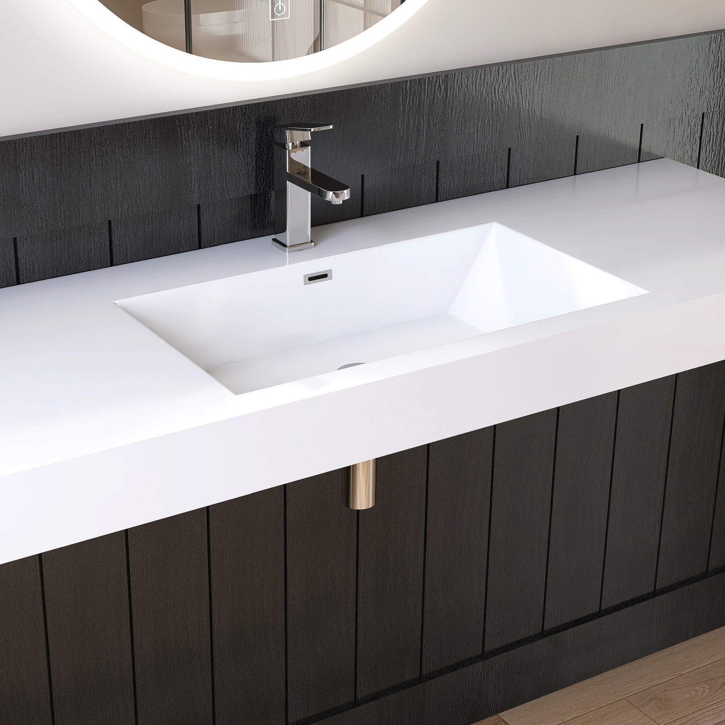 Medunjess 59" SMC Wall-Hung Bathroom Sink Precision Molded Single Basin