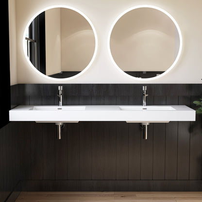 Medunjess 71" White SMC Wall-Hung Double Bathroom Sink