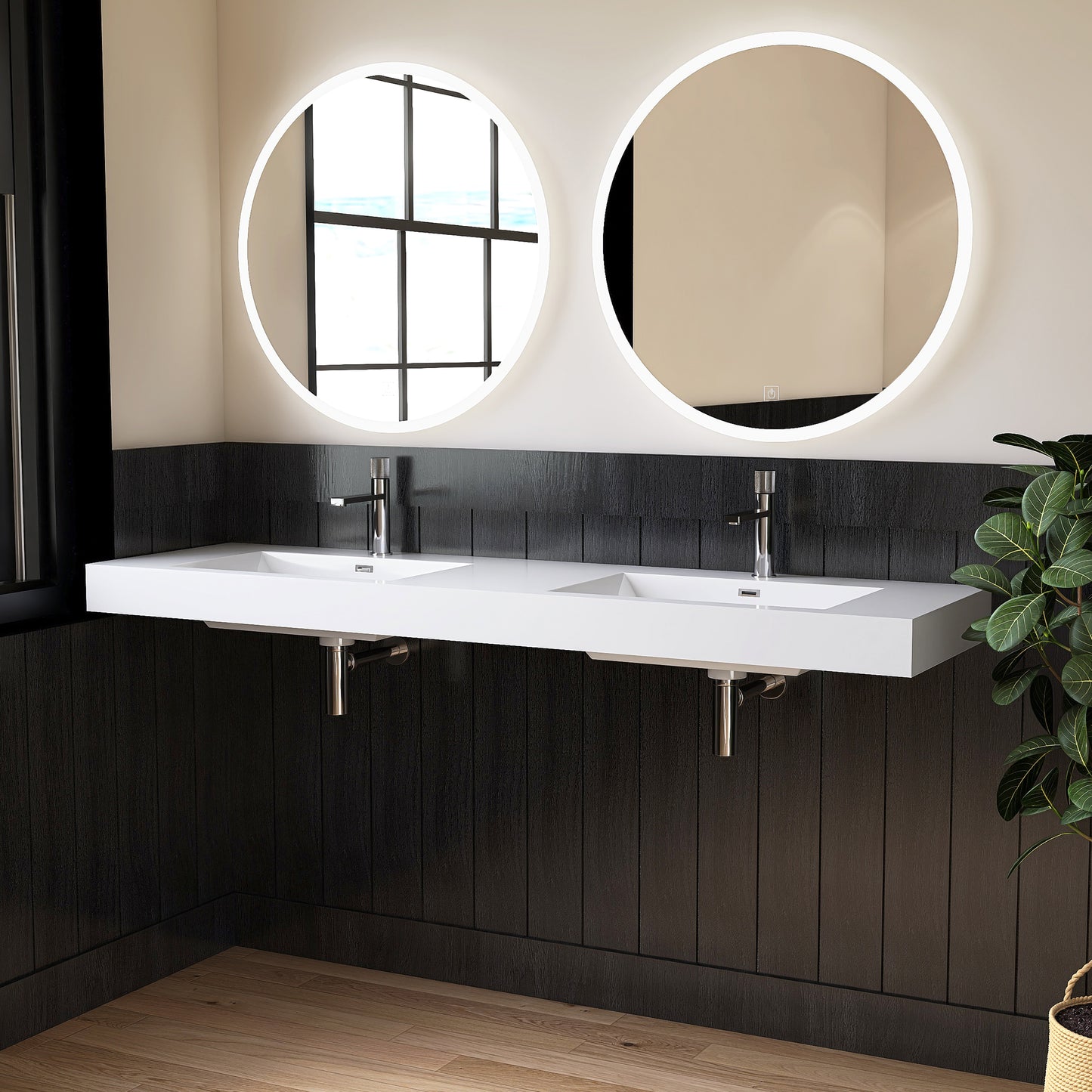Medunjess 71" White SMC Wall-Hung Double Bathroom Sink