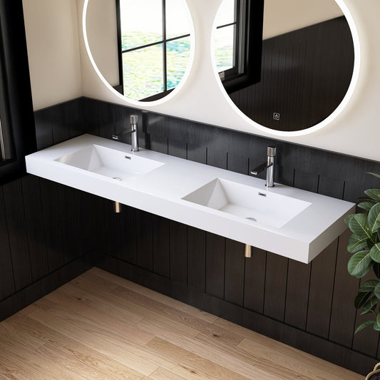 Medunjess 71" White SMC Wall-Hung Double Bathroom Sink