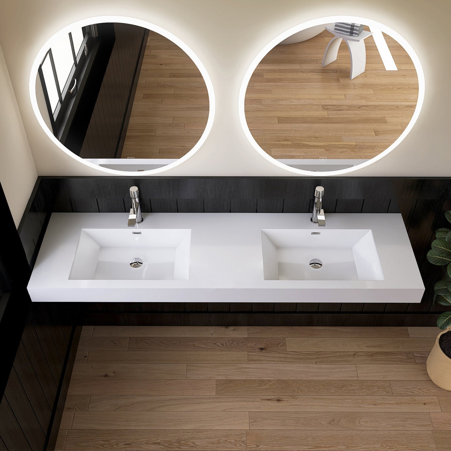 Medunjess 71" White SMC Wall-Hung Double Bathroom Sink
