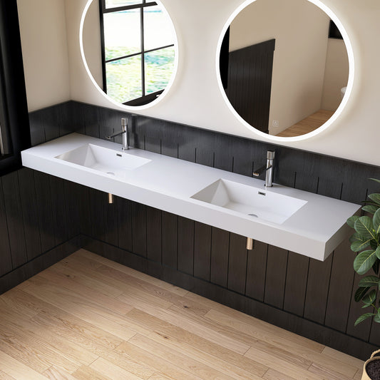 Medunjess 84" White Precision Molded SMC Wall-Hung Double Bathroom Sink
