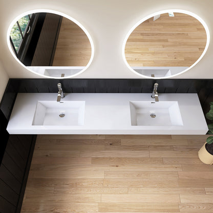 Medunjess 84" White Precision Molded SMC Wall-Hung Double Bathroom Sink