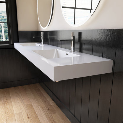 Medunjess 84" White Precision Molded SMC Wall-Hung Double Bathroom Sink