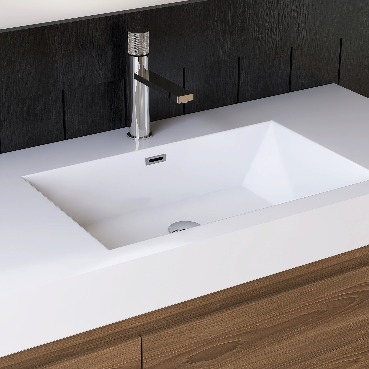 Medunjess 84" White Precision Molded SMC Wall-Hung Double Bathroom Sink