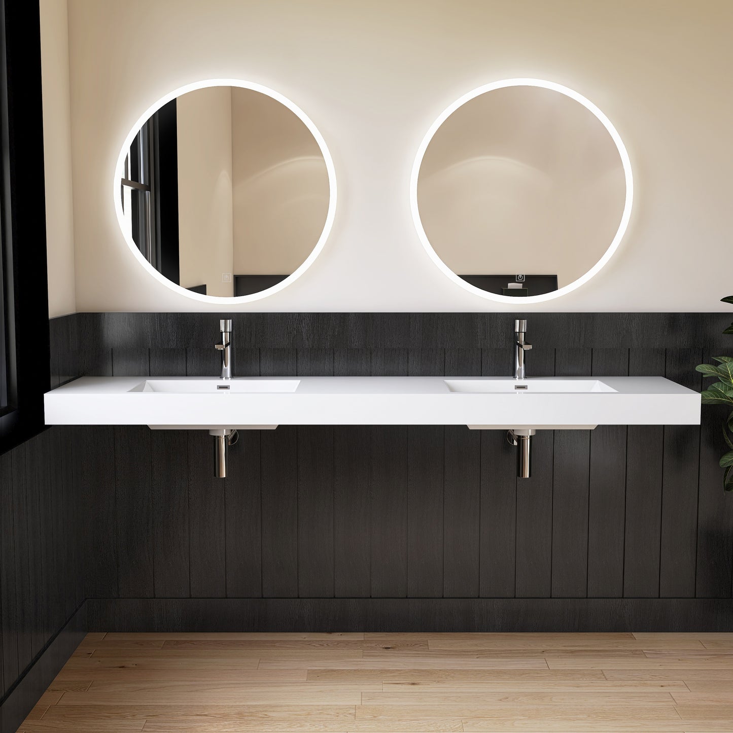 Medunjess 84" White Precision Molded SMC Wall-Hung Double Bathroom Sink