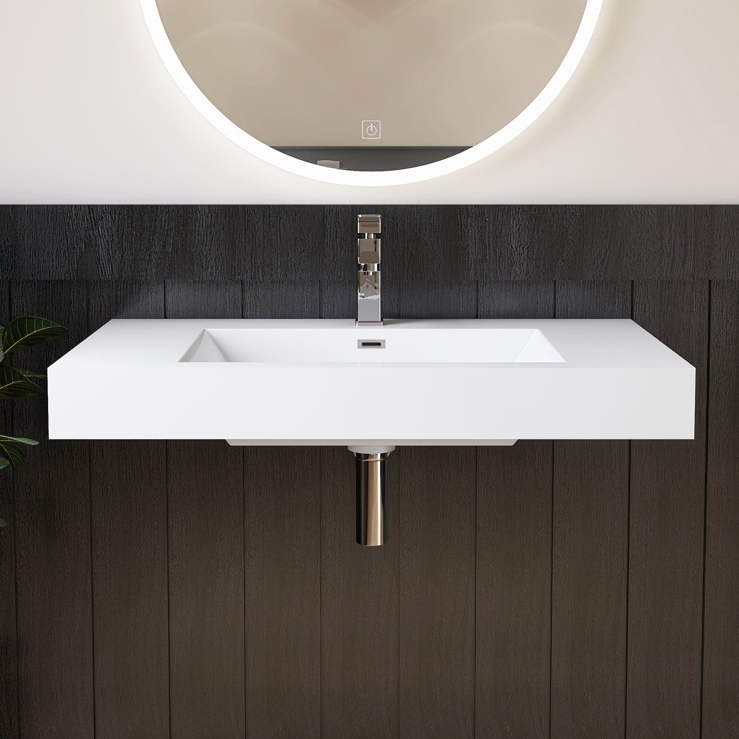 Medunjess 35" Precision Molded SMC Wall-Hung Bathroom Sink Single Basin