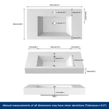 Medunjess 35" Precision Molded SMC Wall-Hung Bathroom Sink Single Basin