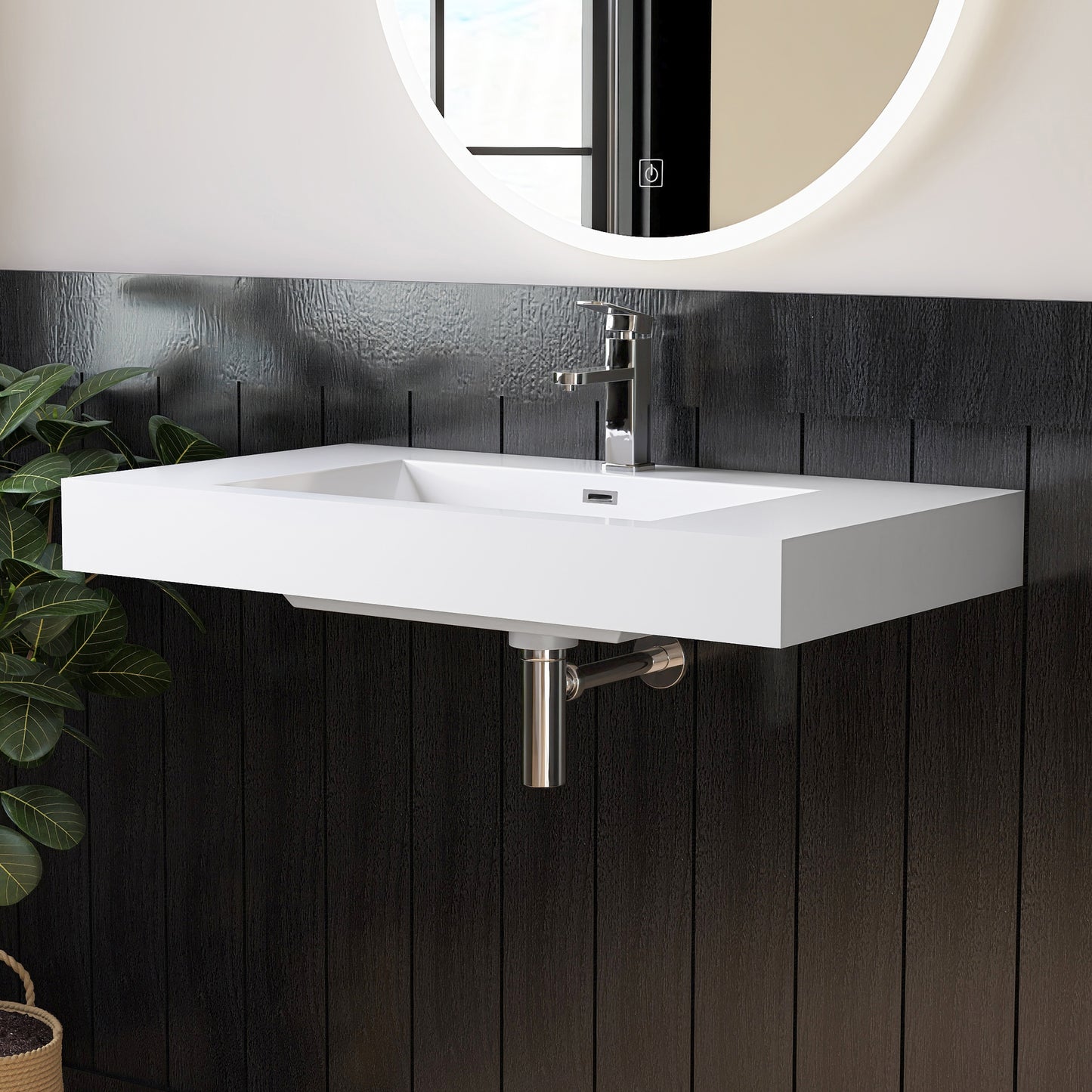 Medunjess 35" Precision Molded SMC Wall-Hung Bathroom Sink Single Basin