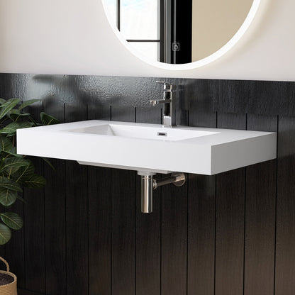 Medunjess 35" Precision Molded SMC Wall-Hung Bathroom Sink Single Basin