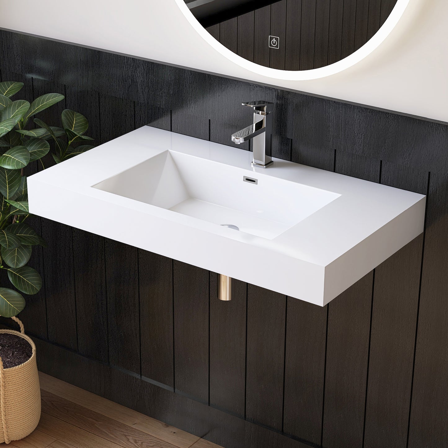 Medunjess 35" Precision Molded SMC Wall-Hung Bathroom Sink Single Basin