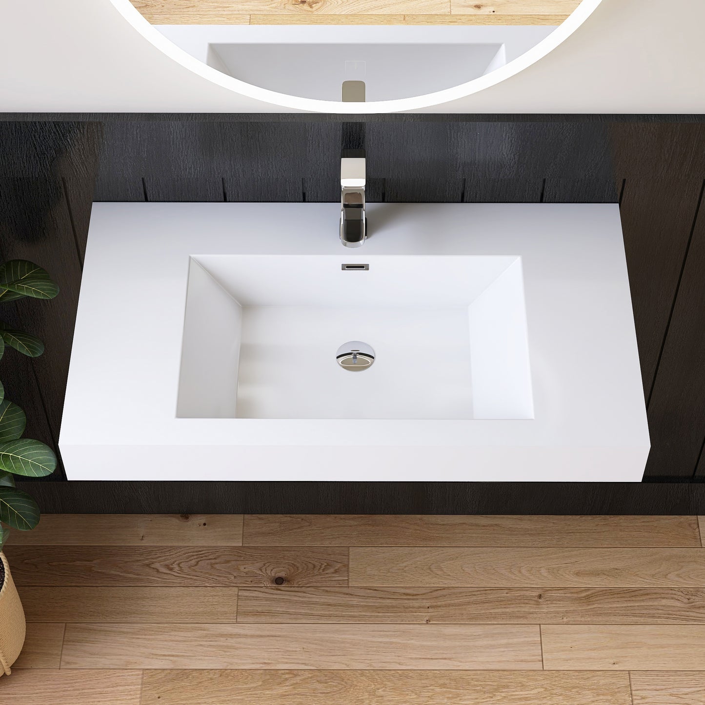 Medunjess 35" Precision Molded SMC Wall-Hung Bathroom Sink Single Basin