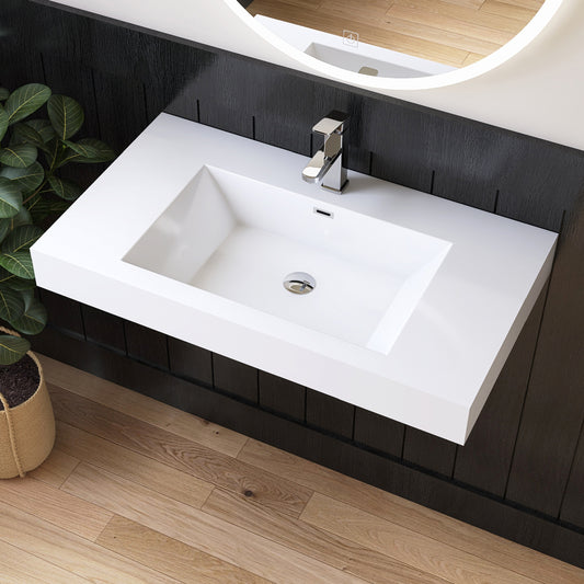 Medunjess 35" Precision Molded SMC Wall-Hung Bathroom Sink Single Basin